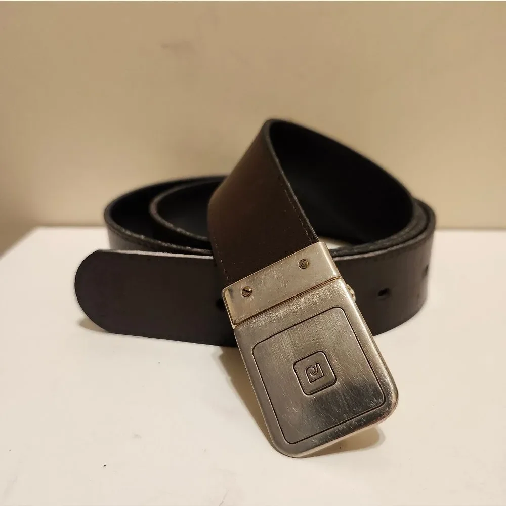 Vintage '70s Pierre Cardin Reversible Blck/Brwn Leather Belt Wmens Med/ Mens 36